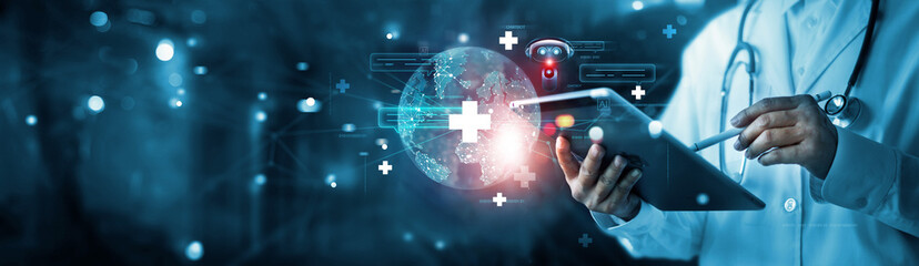 Healthcare and medical chatbot, Ai technology, Machine learning, doctor use AI chatbot on medical...