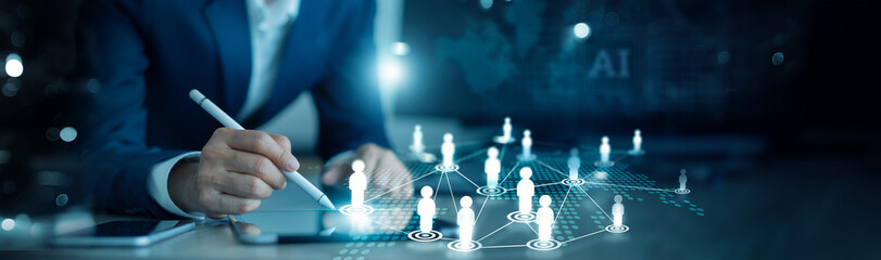 Businessmen use the intelligence of AI Search for data information to growth business and add new...