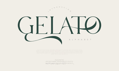 Gelato typography beauty fashion elegant minimalist serif italic fonts decorative wedding vintage retro logos. Minimal luxury font alphabet logo. Vector illustration