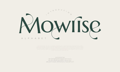 Mowrise typography beauty fashion elegant minimalist serif italic fonts decorative wedding vintage retro logos. Minimal luxury font alphabet logo. Vector illustration