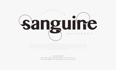 Sanguine typography beauty fashion elegant minimalist serif italic fonts decorative wedding vintage retro logos. Minimal luxury font alphabet logo. Vector illustration