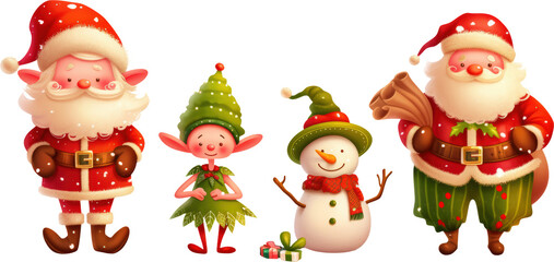 Santa, elf, and snowman