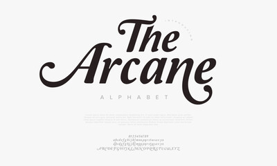 Arcane typography beauty fashion elegant minimalist serif italic fonts decorative wedding vintage retro logos. Minimal luxury font alphabet logo. Vector illustration