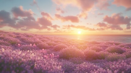 Obraz premium Vibrant field of lavender swaying gently in the spring breeze