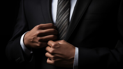 Close-Up of a Businessman Adjusting His Tie

