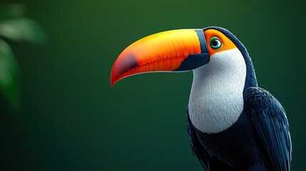 Naklejka premium Toucan with a Large Beak Against a Green Background