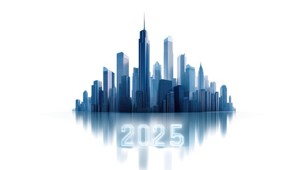 Fototapeta premium silhouette of modern city skyline and reflection with numbers 