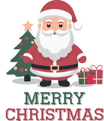 vector illustration of santa claus with christmas tree and gift 