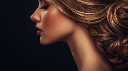 Fototapeta premium Elegant Profile of a Woman with Beautiful Hair