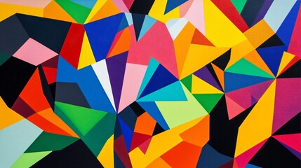 Abstract geometric pattern with a textured surface featuring bright colors like yellow, red, blue, and green.