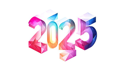 Abstract geometric numbers "2025" made of transluscent glass, artistic new year poster and template background design