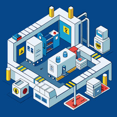 Obraz premium Illustration of a city with factories and houses. The image is in a colorful and flat style with a lot of detail. The image is perfect for a website or presentation about a city or industry