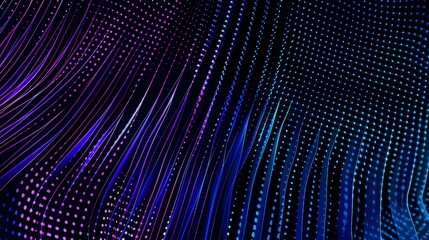 Obraz premium digital technology blue purple audio sound wave dots poster background