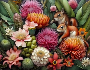 南国フラワーの花々と小動物1
