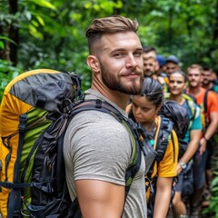 Fototapeta premium Group of Adventurous Hikers on a Nature Trail