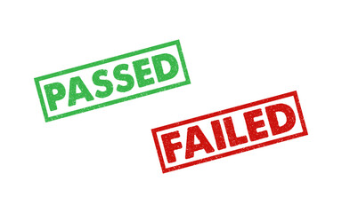 Passed Failed green red ink rubber stamp sign symbol seal badge grunge effect tampon successful unsuccessful certificate approved declined information vignette tag