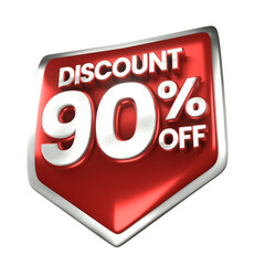3d sales red and white discount price tag for composition 90 percent, amazing for product promotion