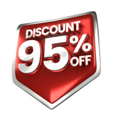 3d sales red and white discount price tag for composition 95 percent, amazing for product promotion