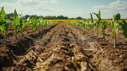 A no-till farming demonstration, with farmers planting seeds directly into the soil covered with crop residue, minimizing soil erosion and maximizing biodiversity