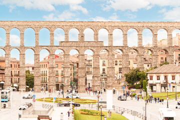 View of the aqueduct of Segovia in Spain