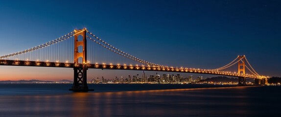 Fototapeta premium stunning view of a suspension bridge at dusk