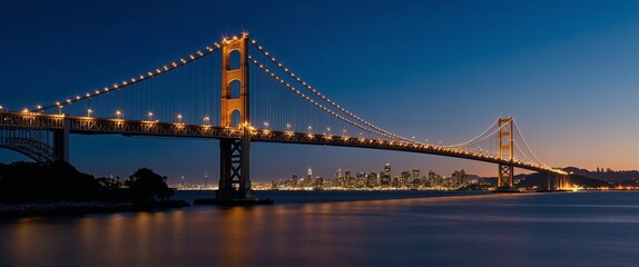 Fototapeta premium stunning view of a suspension bridge at dusk