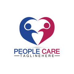 People Care logo with heart and person symbol design. logo Love and Care for Charity and support People