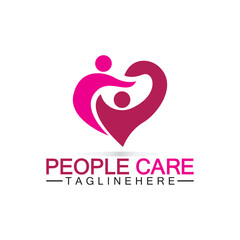 People Care logo with heart and person symbol design. logo Love and Care for Charity and support People