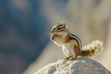 Cute Images - A chipmunk sits on a rock, nibbling on food in a natural setting.