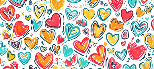 Naklejka premium Cute Images - A vibrant pattern of colorful hearts, symbolizing love and affection.