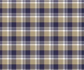 Plaid fabric pattern, purple, yellow, white, seamless for textiles, and for designing everyday clothes, skirts, pants or decorative fabrics. Vector illustration.