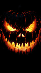 Fototapeta premium Glowing Jack-o'-lantern Face at Night