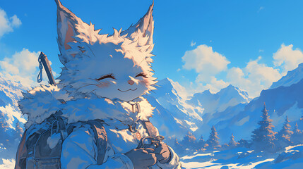 Winter Siberian Cat anime character