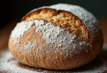 Freshly Baked Rustic Loaf of Bread on a Wooden Table