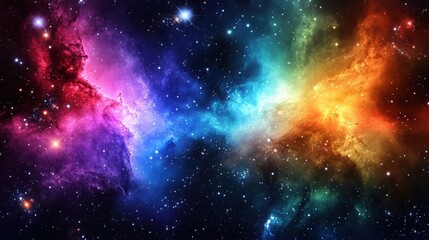 Naklejka premium A captivating cosmic image of a colorful nebula, beautifully intertwined with galaxy clouds and set against a starry night.