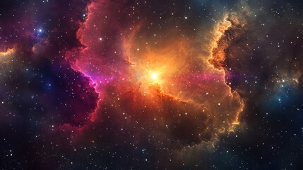 A captivating cosmic image of a colorful nebula, beautifully intertwined with galaxy clouds and set against a starry night.