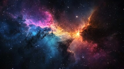 Fototapeta premium A captivating cosmic image of a colorful nebula, beautifully intertwined with galaxy clouds and set against a starry night.