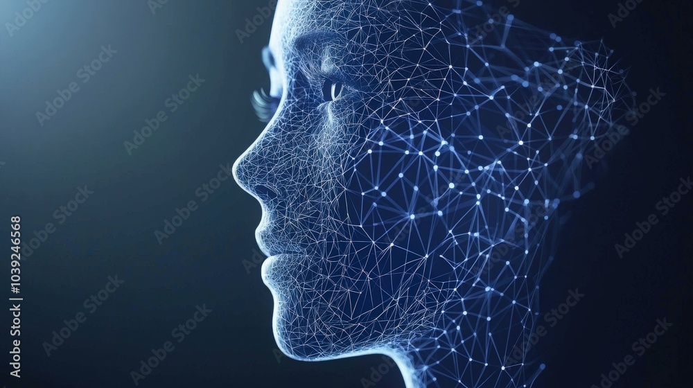 Poster a cutting-edge ai facial recognition system scanning and analyzing facial features in real-time, pro