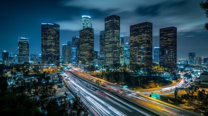 Obraz premium Vibrant Cityscape at Night with Light Trails
