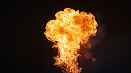 Fiery flames surge upward, illuminating the darkness with vivid colors and dynamic movement, showcasing nature's raw power