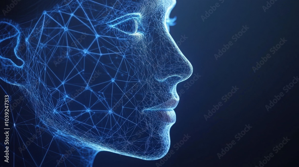 Poster a futuristic ai-powered facial recognition system scanning faces with precision, analyzing biometric