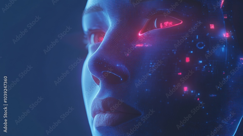 Poster a futuristic ai-powered facial recognition system scanning faces with precision, analyzing biometric