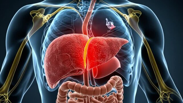 3D illustration of liver disease progression. Suitable for medical education or awareness.