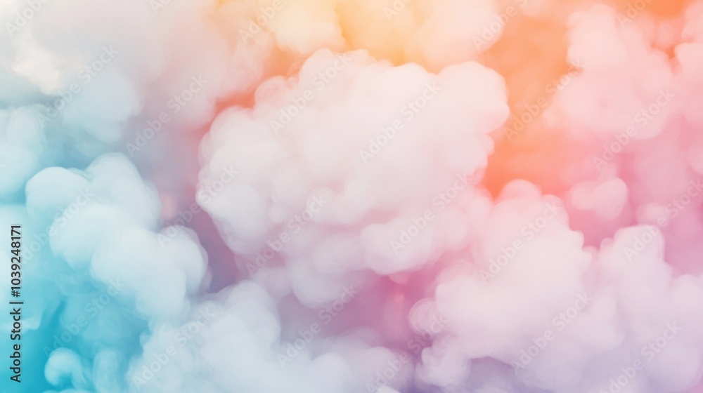 Wall mural a soft abstract cloudy texture enhances a tranquil setting, featuring a blend of pastel colors illum