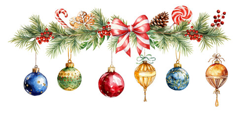 christmas decoration Watercolor vector illustration christmas border,ribbon,candy,festival set,new year,Children's Day