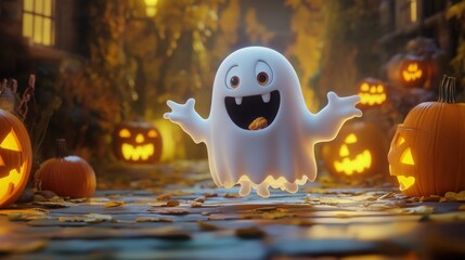 Trick or Treat! A playful ghost is ready to celebrate Halloween with spooky fun and treats