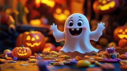 Trick or Treat! A playful ghost is ready to celebrate Halloween with spooky fun and treats