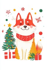 Fototapeta premium Cute dog with a festive scarf