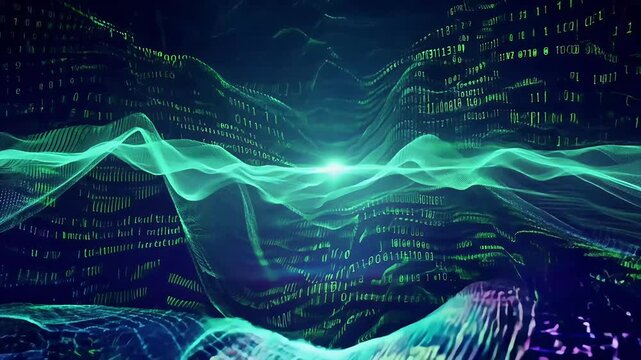 captivating 4K animation showcases digital matrix flowing binary code representing es security encryption decryption mesmerizing alien text background technology computer datum green light