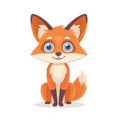 A charming cartoon fox with big blue eyes, orange fur, and a friendly expression. The cute character captures the fox's playful and curious nature, perfect for children’s themes and stories.